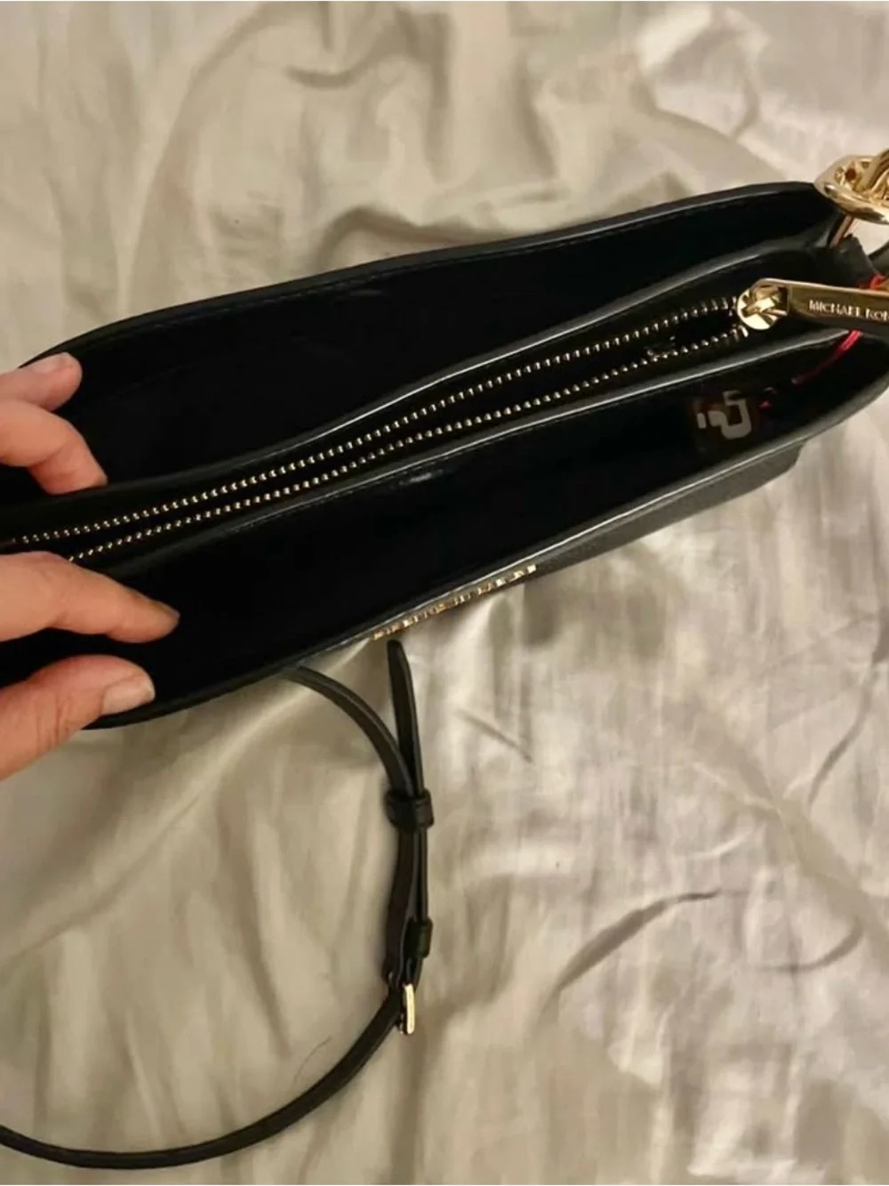 Michael Kors Black Leather Pebbled Crossbody with Gold Hardware